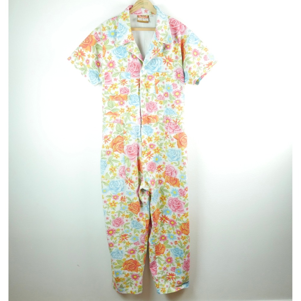 Big Bud Press Vintage Wallpaper Jumpsuit Floral Short Sleeve Cotton 1XL Utility